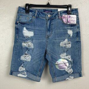 Blue Spice Women's size 11 Waist 30 Bermuda Jeans Shorts distressed stretch NEW